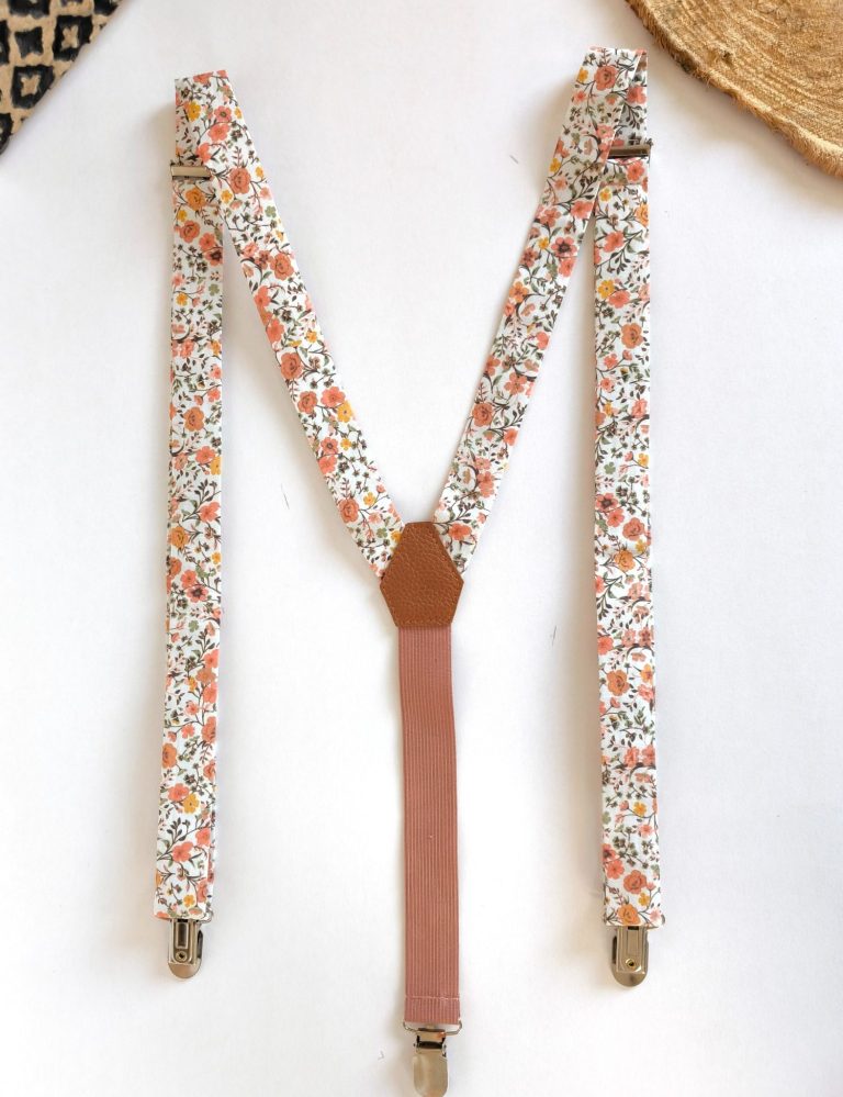 bretelles-fleurs-orange-beige-fait-main.jpg Bretelles pour homme / adulte, costume, couleur champêtre et bohème. Beige, fleurs, orange.